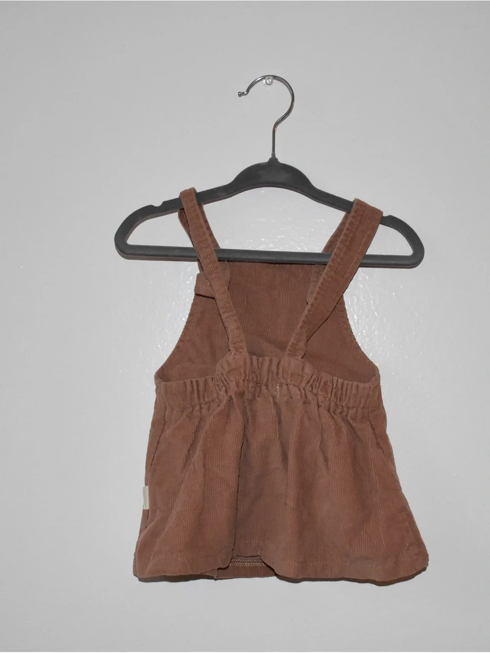 Girls' Brown Corduroy Pinafore Dress with Floral Pocket